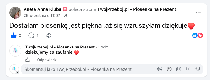 Opinia klienta z Facebooka